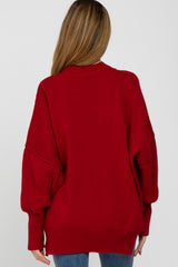 Red Mock Neck Exposed Seam Maternity Sweater