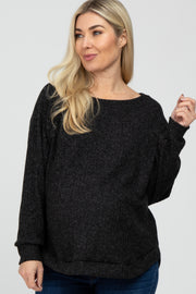 Black Brushed Ribbed Long Sleeve Maternity Top