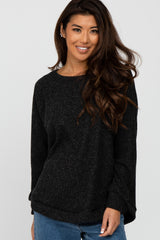 Black Brushed Ribbed Long Sleeve Maternity Top