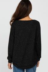 Black Brushed Ribbed Long Sleeve Top