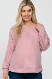 Pink Brushed Ribbed Long Sleeve Maternity Top