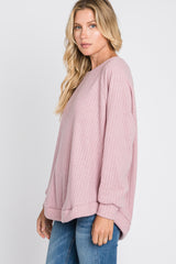 Pink Brushed Ribbed Long Sleeve Top