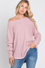 Pink Brushed Ribbed Long Sleeve Top