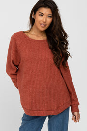 Rust Brushed Ribbed Long Sleeve Top