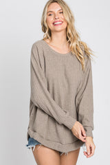 Mocha Brushed Ribbed Long Sleeve Top