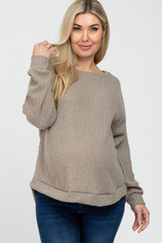 Mocha Brushed Ribbed Long Sleeve Maternity Top