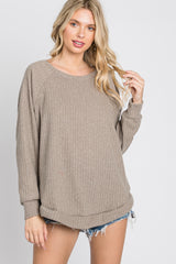 Mocha Brushed Ribbed Long Sleeve Top