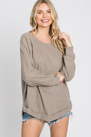 Mocha Brushed Ribbed Long Sleeve Top