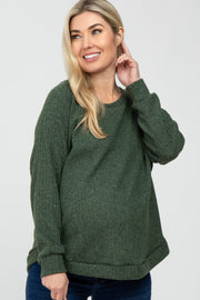 Olive Brushed Ribbed Long Sleeve Maternity Top