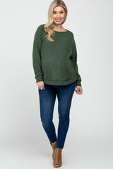 Olive Brushed Ribbed Long Sleeve Maternity Top