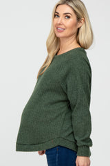 Olive Brushed Ribbed Long Sleeve Maternity Top