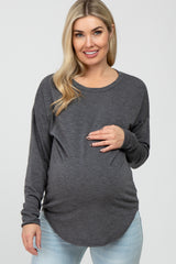 Charcoal Heathered Long Dolman Sleeve Maternity Top