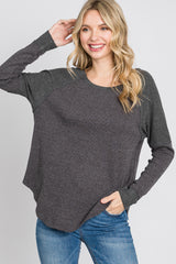 Charcoal Heathered Long Dolman Sleeve Maternity Top