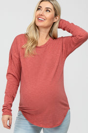 Rust Heathered Long Dolman Sleeve Maternity Top