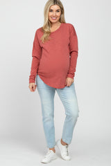 Rust Heathered Long Dolman Sleeve Maternity Top