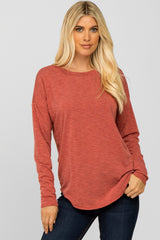 Rust Heathered Long Dolman Sleeve Maternity Top