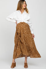 Camel Floral Drawstring Side Gathered Maternity Skirt