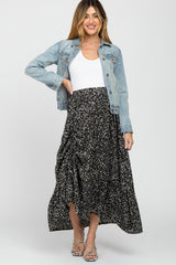 Black Floral Drawstring Side Gathered Maternity Skirt