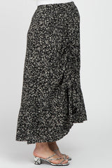 Black Floral Drawstring Side Gathered Maternity Skirt