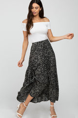 Black Floral Drawstring Side Gathered Maternity Skirt