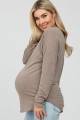 Light Mocha Heathered Long Dolman Sleeve Maternity Top