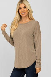 Light Mocha Heathered Long Dolman Sleeve Top