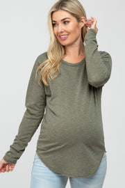 Olive Heathered Long Dolman Sleeve Maternity Top