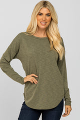 Olive Heathered Long Dolman Sleeve Maternity Top