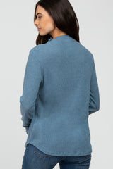 Blue Soft Ribbed Long Sleeve Top