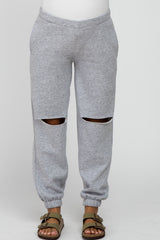 Heather Grey Ripped Knee Maternity Sweatpants