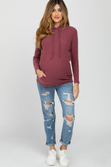 Mauve Ribbed Hooded Maternity Top