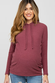 Mauve Ribbed Hooded Maternity Top