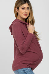 Mauve Ribbed Hooded Maternity Top