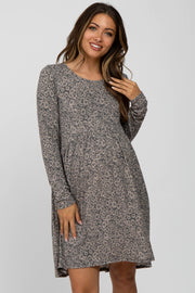 Charcoal Floral Print Basic Maternity Dress