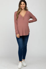 Mauve Lace Trim Maternity Long Sleeve Top