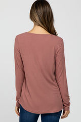 Mauve Lace Trim Maternity Long Sleeve Top