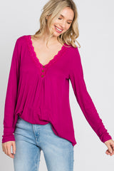 Magenta Lace Trim Long Sleeve Top