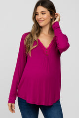 Magenta Lace Trim Maternity Long Sleeve Top