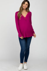 Magenta Lace Trim Maternity Long Sleeve Top