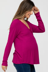 Magenta Lace Trim Maternity Long Sleeve Top