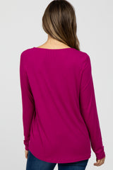 Magenta Lace Trim Maternity Long Sleeve Top