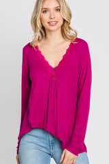 Magenta Lace Trim Maternity Long Sleeve Top