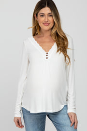 Ivory Lace Trim Maternity Long Sleeve Top