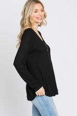 Black Lace Trim Long Sleeve Top