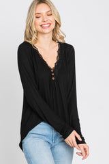 Black Lace Trim Long Sleeve Top