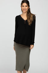 Black Lace Trim Maternity Long Sleeve Top