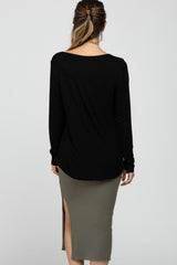 Black Lace Trim Maternity Long Sleeve Top