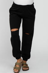 Black Ripped Knee Maternity Sweatpants