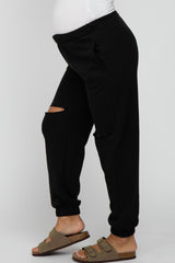 Black Ripped Knee Maternity Sweatpants