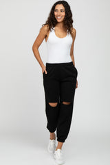 Black Ripped Knee Maternity Sweatpants